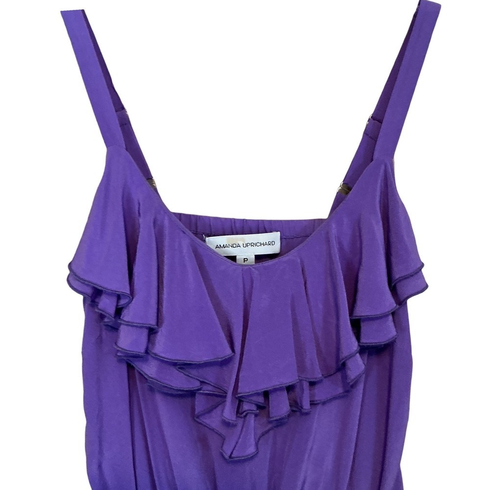 Amanda Uprichard Cami Womens P Purple Ruffle Tiered Silk Elastic Waist Blouse - Picture 2 of 11